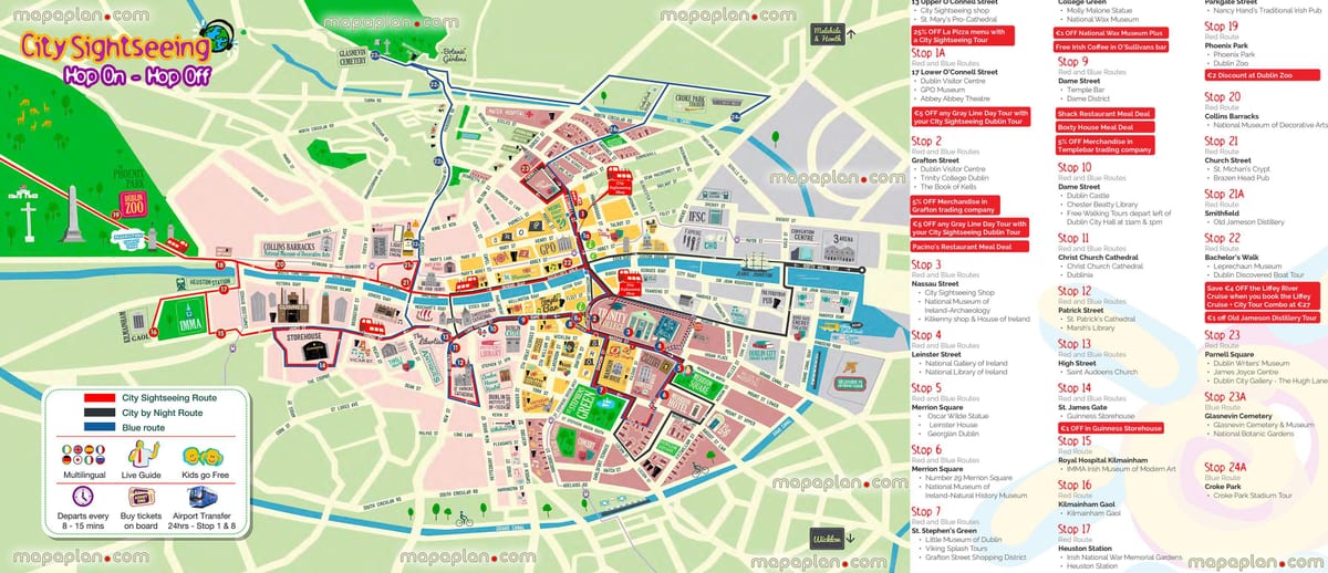 Dublin Hop on Hop off harta rutelor de autobuz