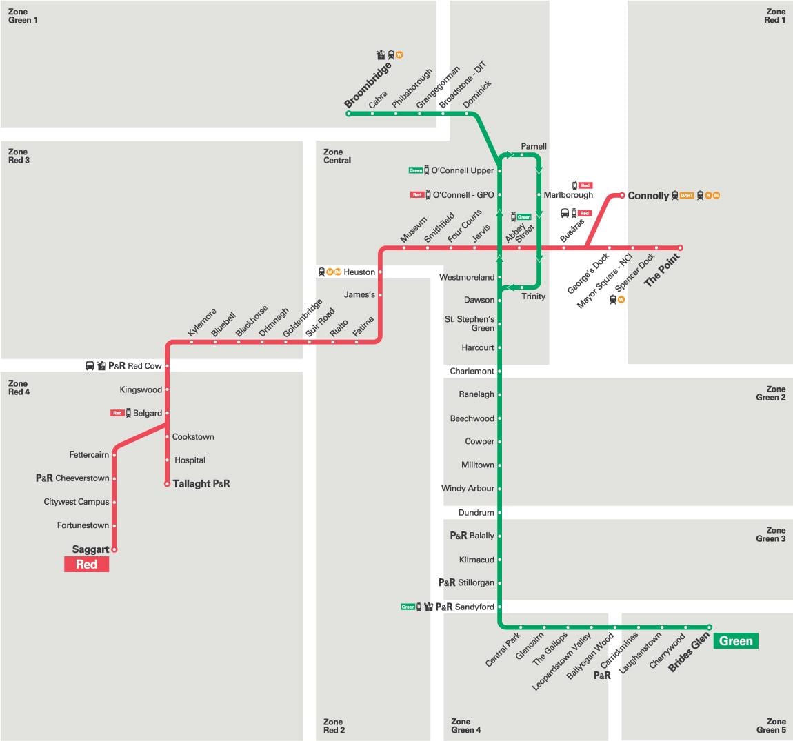Dublin Luas linia roșie arată hartă