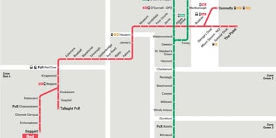 Dublin Luas linia roșie arată hartă